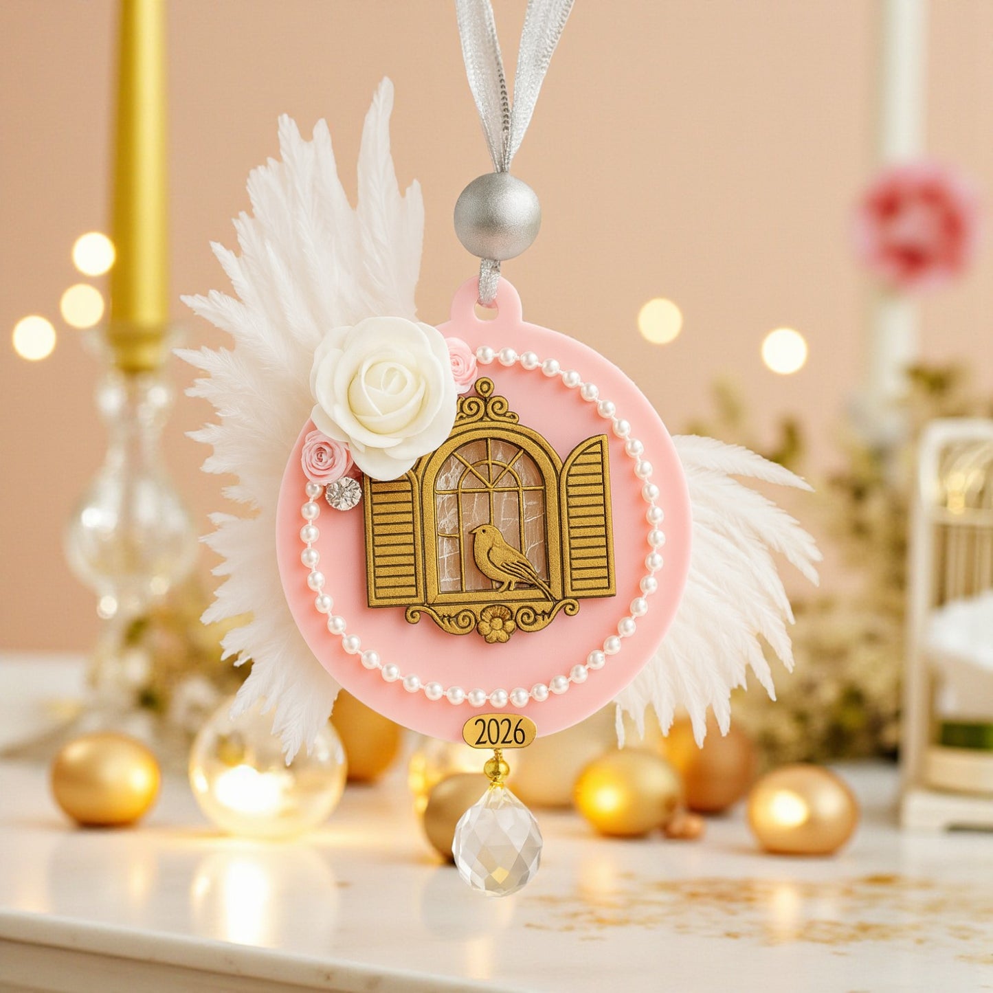🤍✨ Κρεμαστό Γούρι «Fairytale Birdcage» – Plexiglass & Ξύλο | Christmas Fairytale 🦢