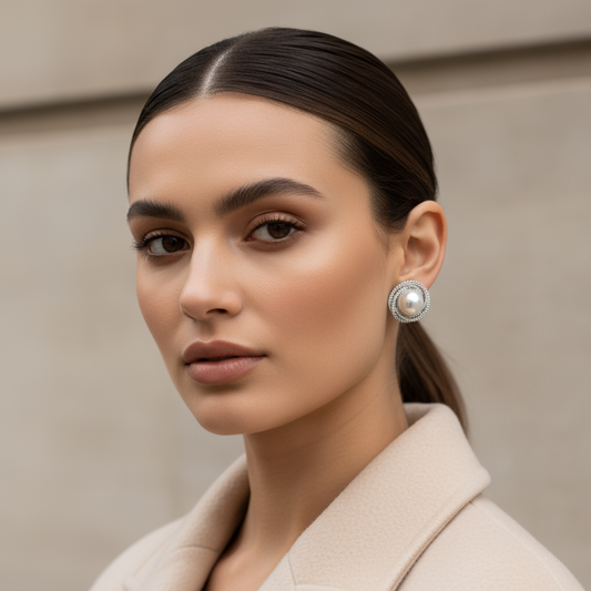 Ατσάλινα σκουλαρίκια με πέρλα και στρας σε χρυσό & ασημί, Halo Glow So Cute by Dimi – χονδρική So Cute Wholesale.