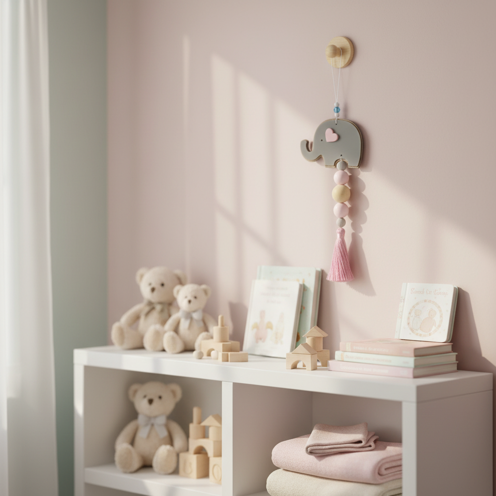 Handmade baby elephant charm for wholesale – wooden beads, pastel heart, tassel – So Cute by Dimi.