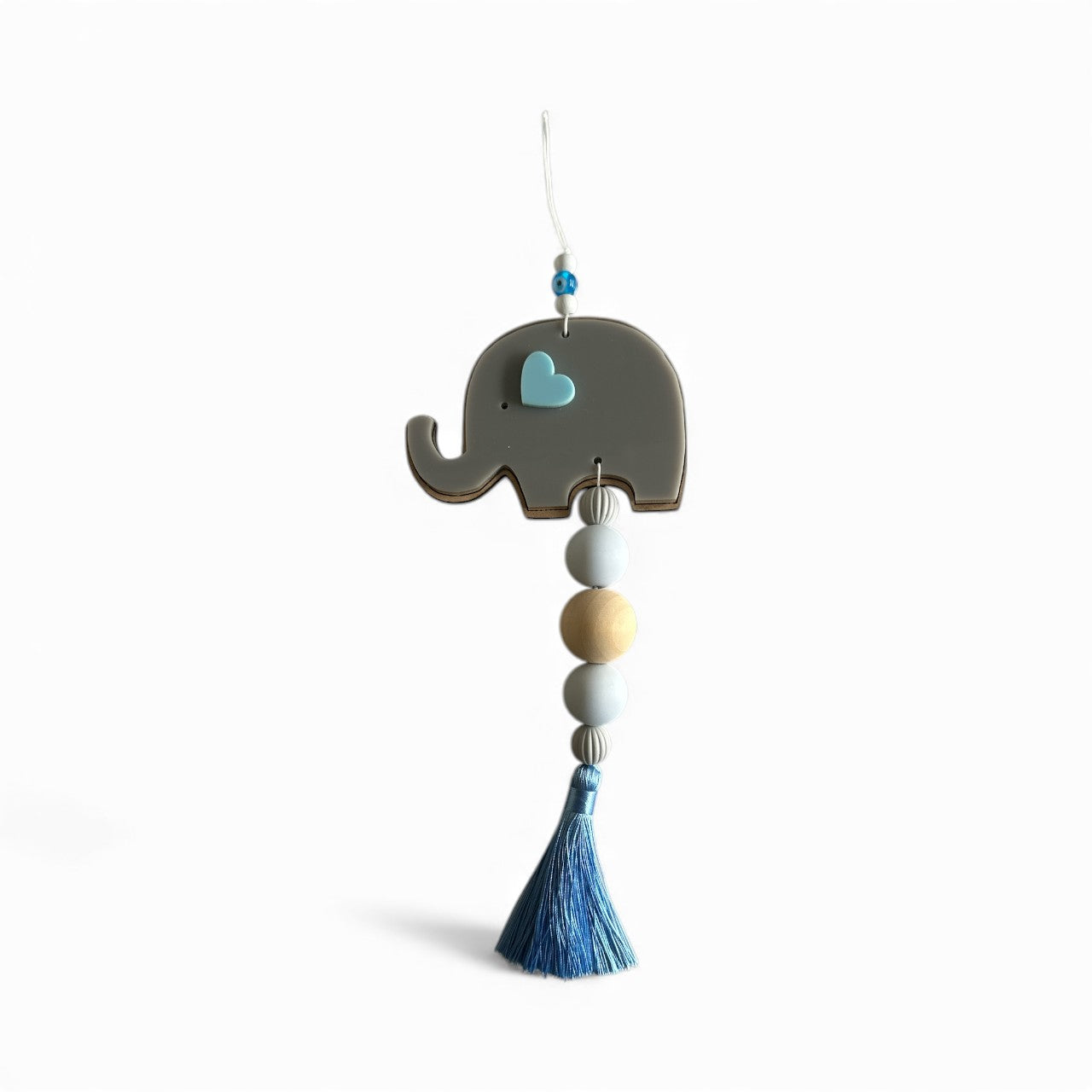 Handmade baby elephant charm for wholesale – wooden beads, pastel heart, tassel – So Cute by Dimi.