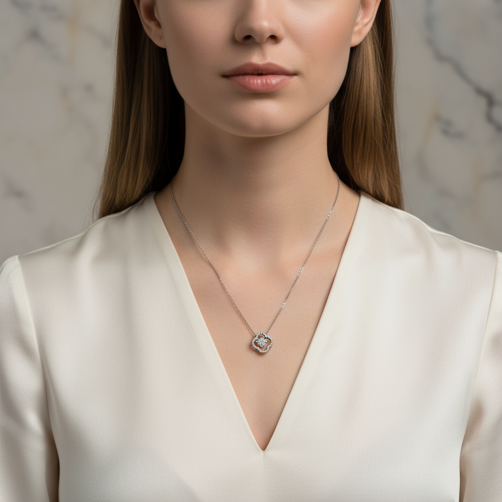 Ατσάλινο κολιέ Lucky Bloom με pavé τετράφυλλο 12mm και αλυσίδα 40+5 εκ. – So Cute by Dimi