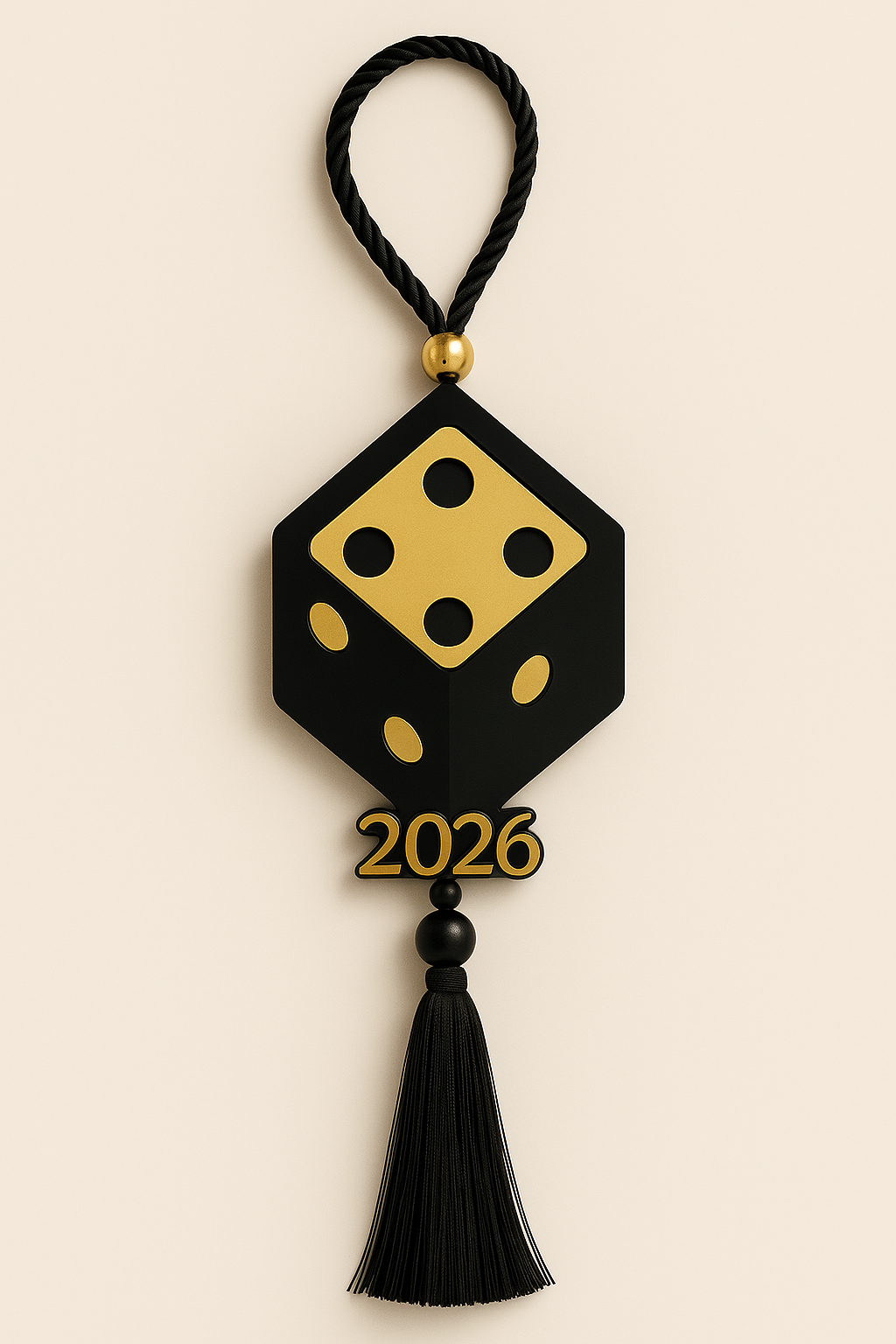 Plexiglass γούρι ζάρι Symbolic Luxe 2026 μαύρο ή λευκό με φούντα — So Cute by Dimi Wholesale