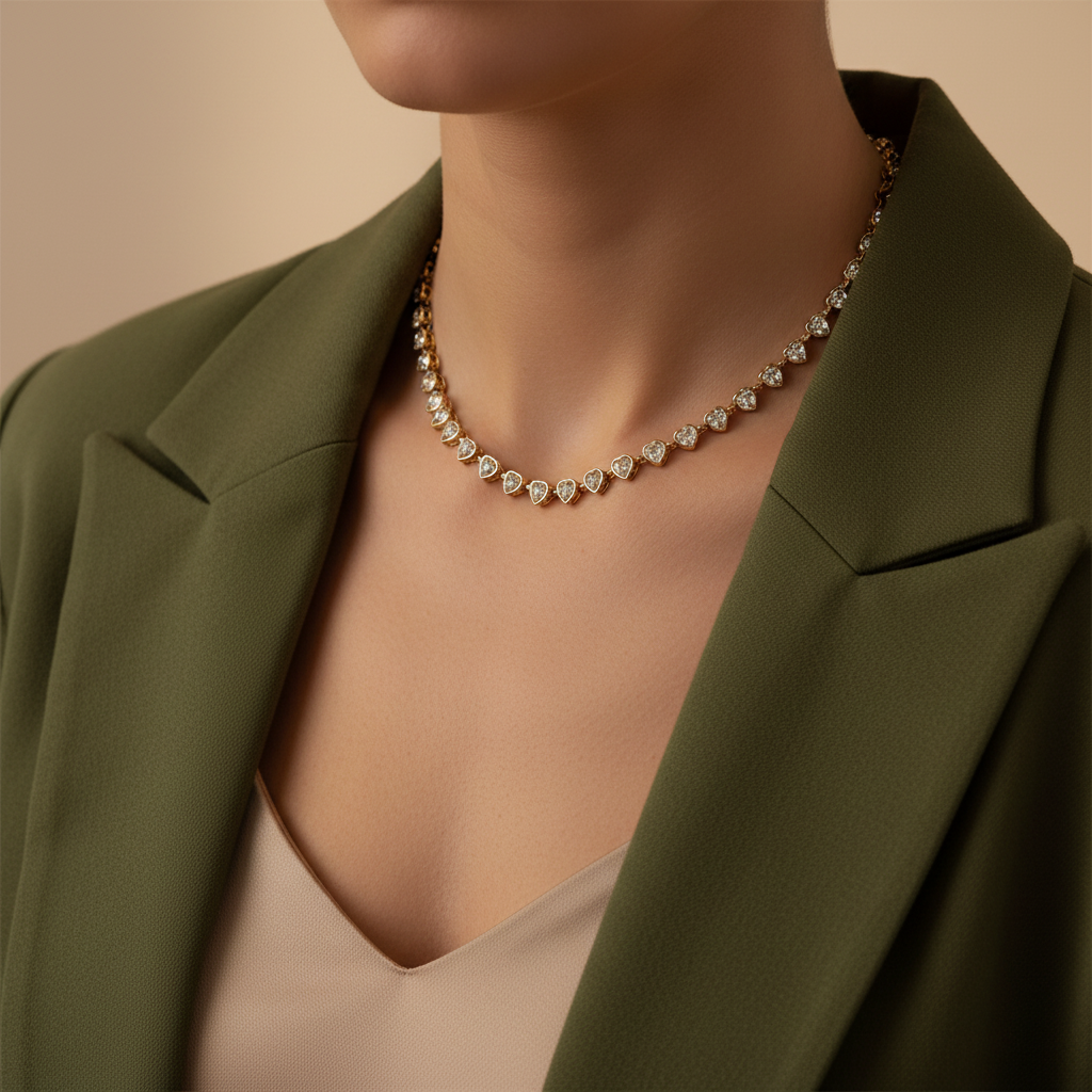 ⚡🚚 Heartline Sparkle Necklace – Ατσάλινο Κολιέ με Καρδιές Ζιργκόν