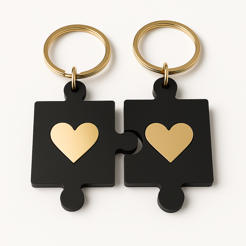 Σετ μπρελόκ παζλ με καρδιά από μαύρο plexiglass και καθρέφτη – Puzzle Hearts So Cute by Dimi