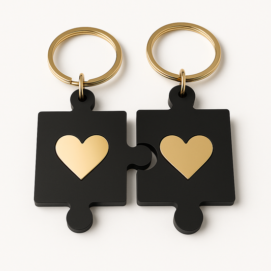 Σετ μπρελόκ παζλ με καρδιά από μαύρο plexiglass και καθρέφτη – Puzzle Hearts So Cute by Dimi