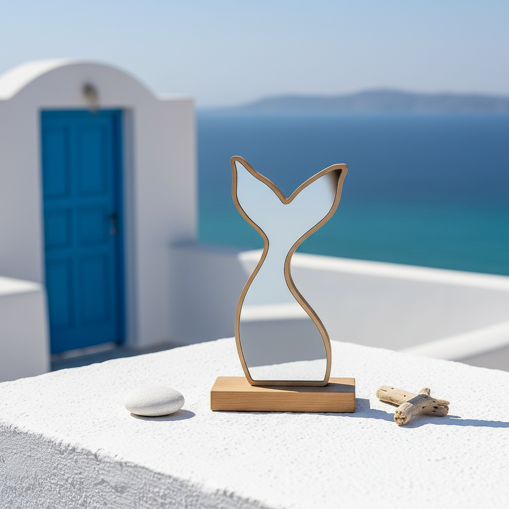 Επιτραπέζια ουρά γοργόνας από ξύλο με καθρέφτη silver mirror – So Cute by Dimi