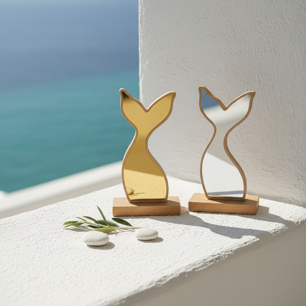 Επιτραπέζια ουρά γοργόνας από ξύλο με καθρέφτη gold ή silver mirror – So Cute by Dimi