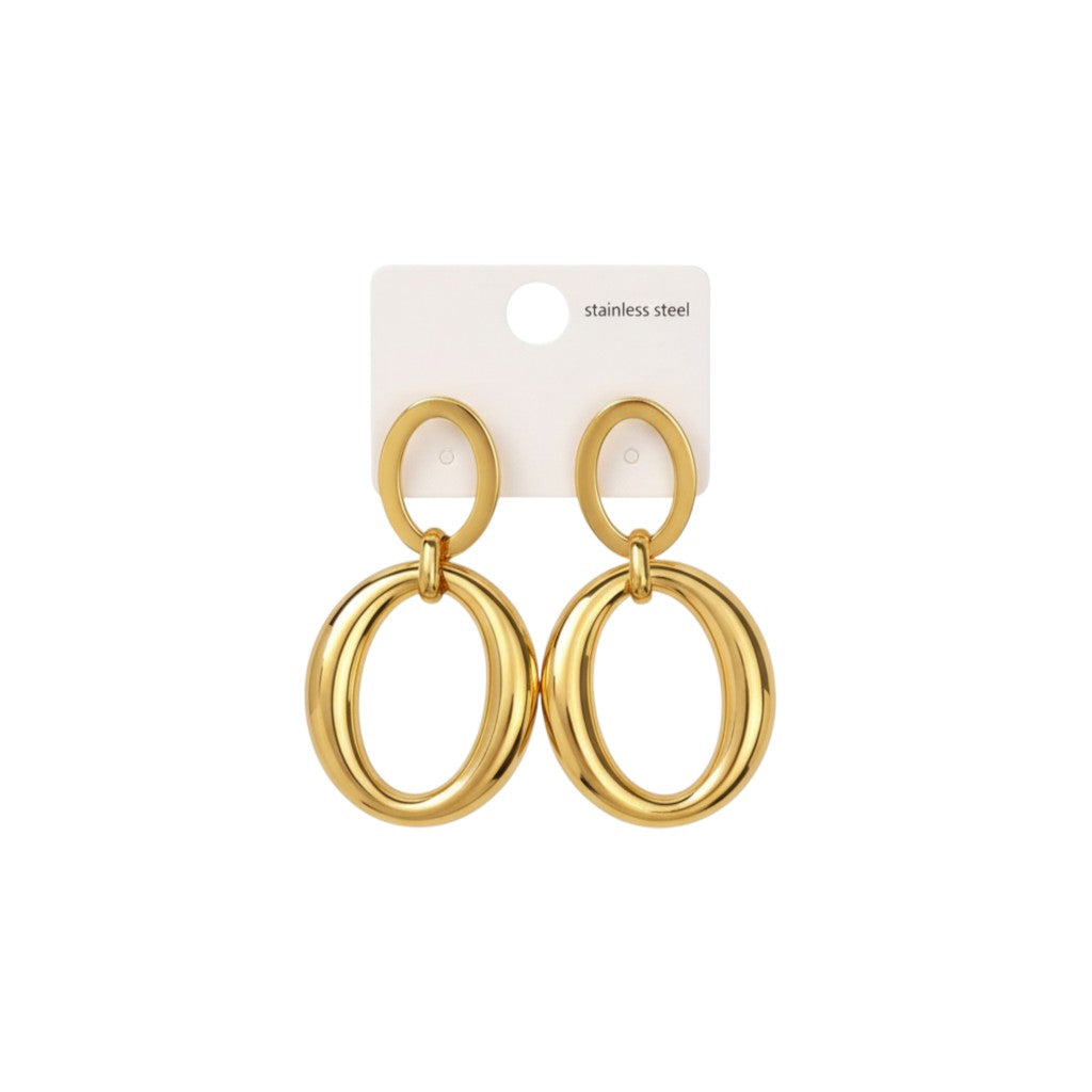 Stainless steel double oval statement earrings σε χρυσό και ασημί – wholesale So Cute by Dimi