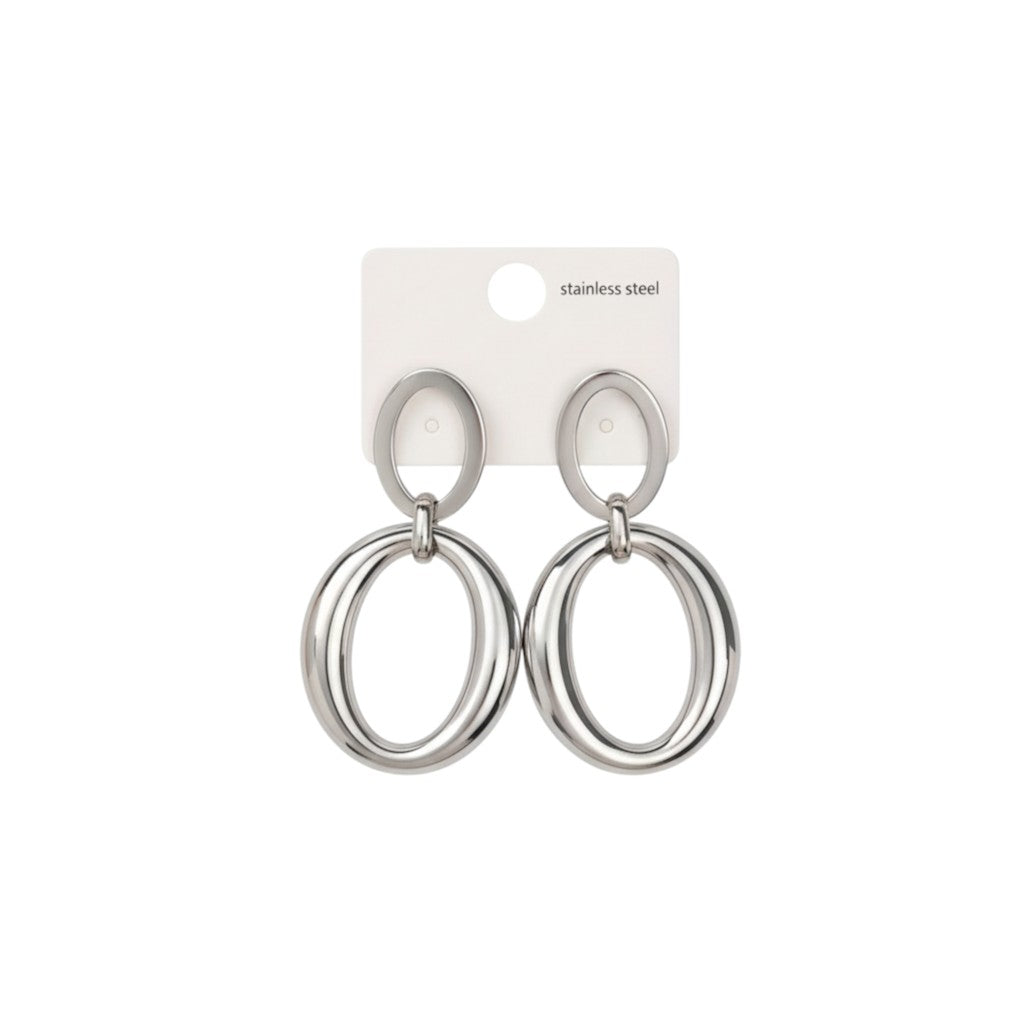Stainless steel double oval statement earrings σε χρυσό και ασημί – wholesale So Cute by Dimi