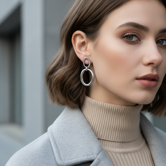 Stainless steel double oval statement earrings σε χρυσό και ασημί – wholesale So Cute by Dimi