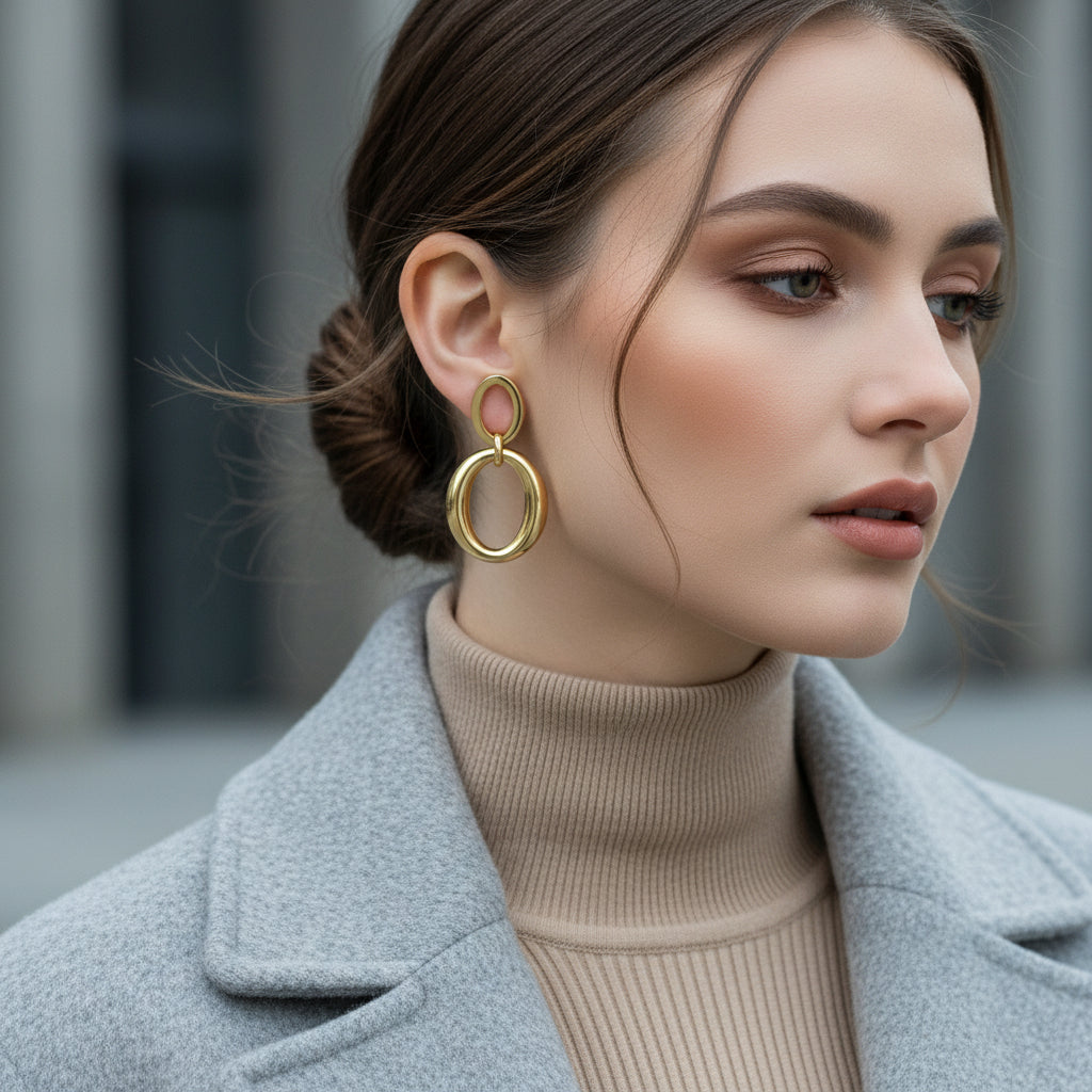 Stainless steel double oval statement earrings σε χρυσό και ασημί – wholesale So Cute by Dimi