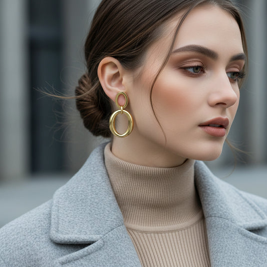 Stainless steel double oval statement earrings σε χρυσό και ασημί – wholesale So Cute by Dimi