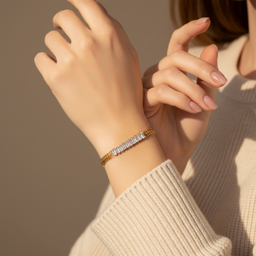 ⚡🚚Βραχιόλι “Baguette Glow Chain” – Ατσάλι με κρύσταλλα baguette