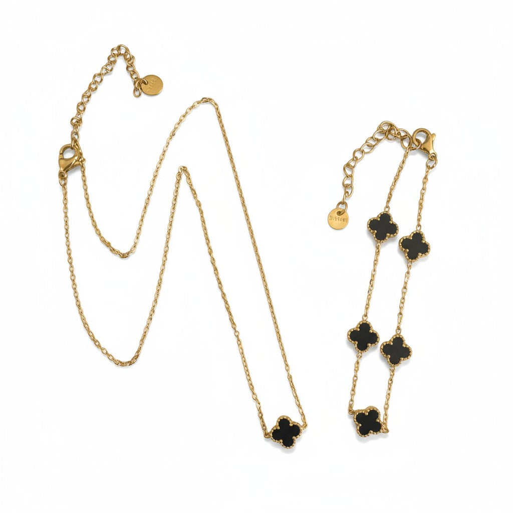 Ατσάλινο κολιέ So Cute by Dimi με τετράφυλλο μοτίφ σε μαύρο ή λευκό φίλντισι