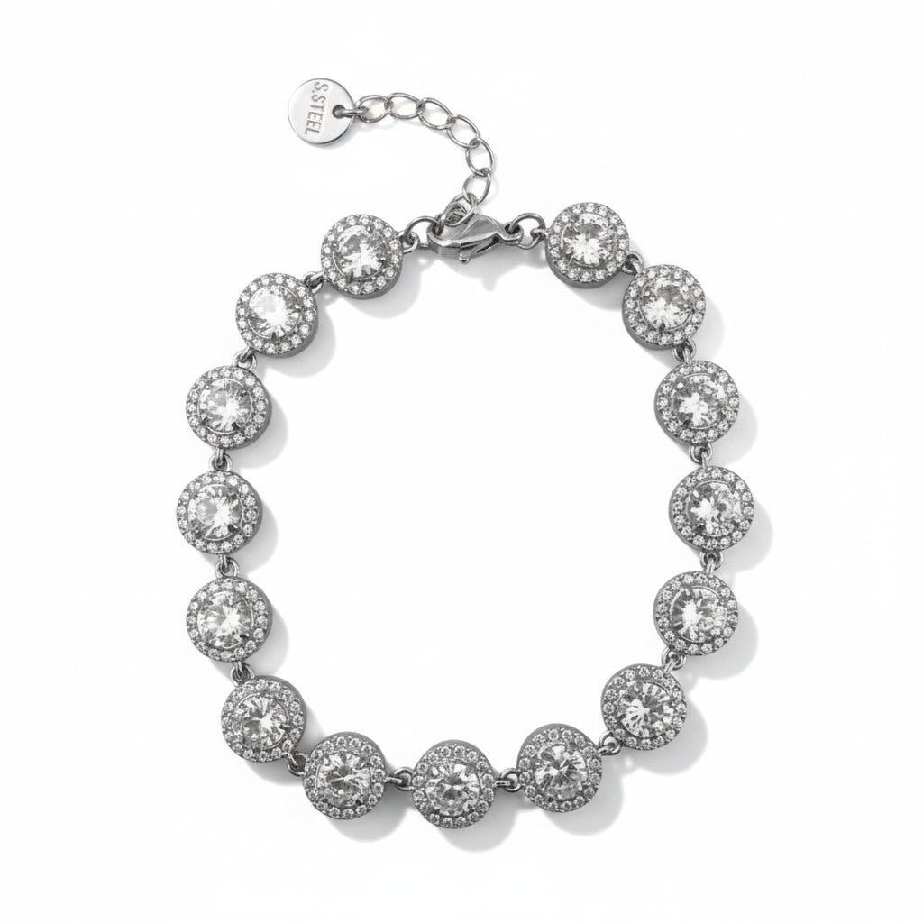 ⚡🚚Crystal Halo Bracelet – Ατσάλινο Βραχιόλι με Ζιργκόν & Στρας
