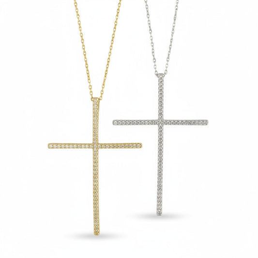 Ατσάλινο κολιέ με σταυρό 5,5×4 εκ και λευκά ζιργκόν So Cute by Dimi