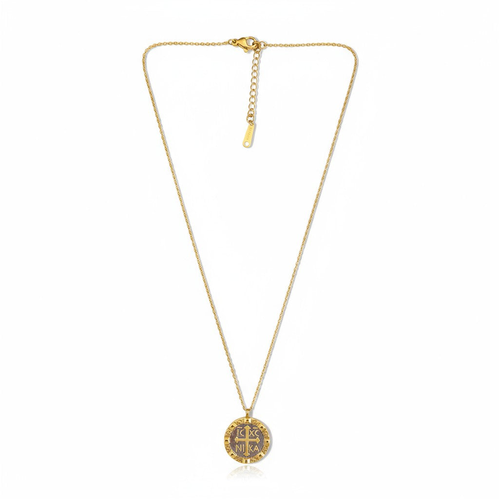 Ατσάλινο κολιέ χονδρικής So Cute by Dimi με δίχρωμο κωνσταντινάτο IC XC NI KA