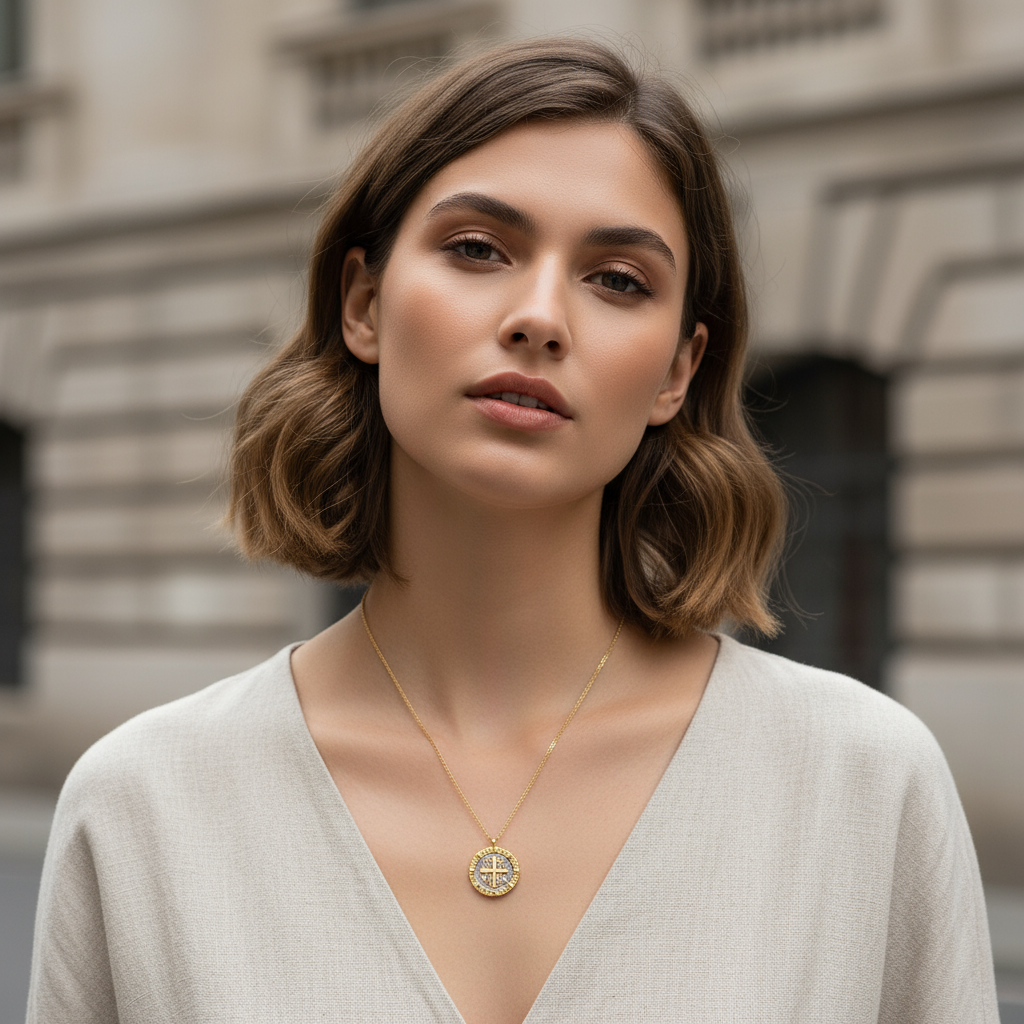 Ατσάλινο κολιέ χονδρικής So Cute by Dimi με δίχρωμο κωνσταντινάτο IC XC NI KA