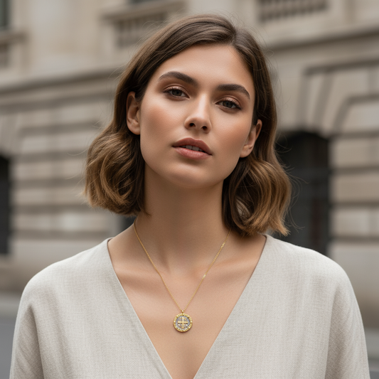 Ατσάλινο κολιέ χονδρικής So Cute by Dimi με δίχρωμο κωνσταντινάτο IC XC NI KA