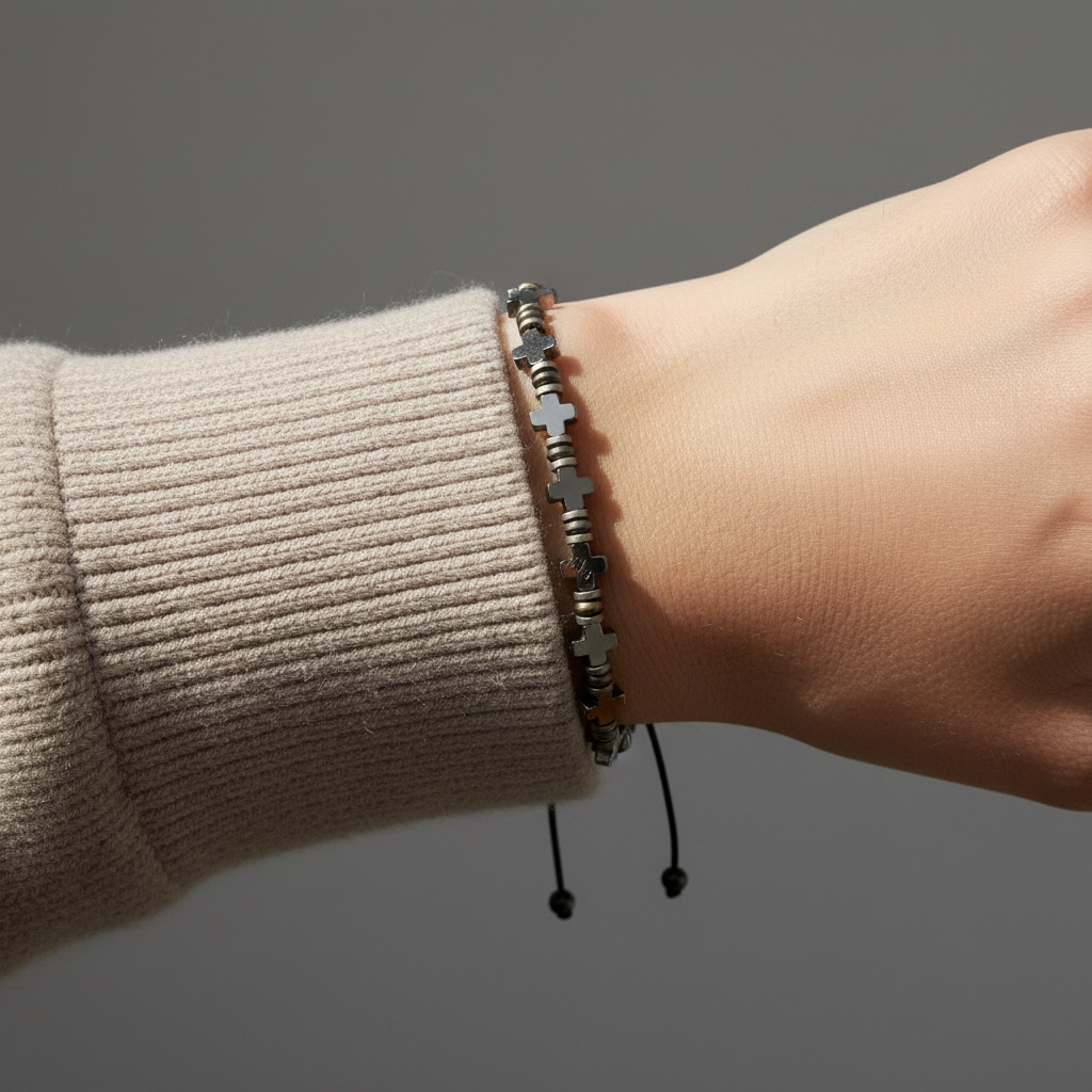 Χειροποίητο βραχιόλι με σταυρούς και αιματίτη – αυξομειούμενο – So Cute by Dimi