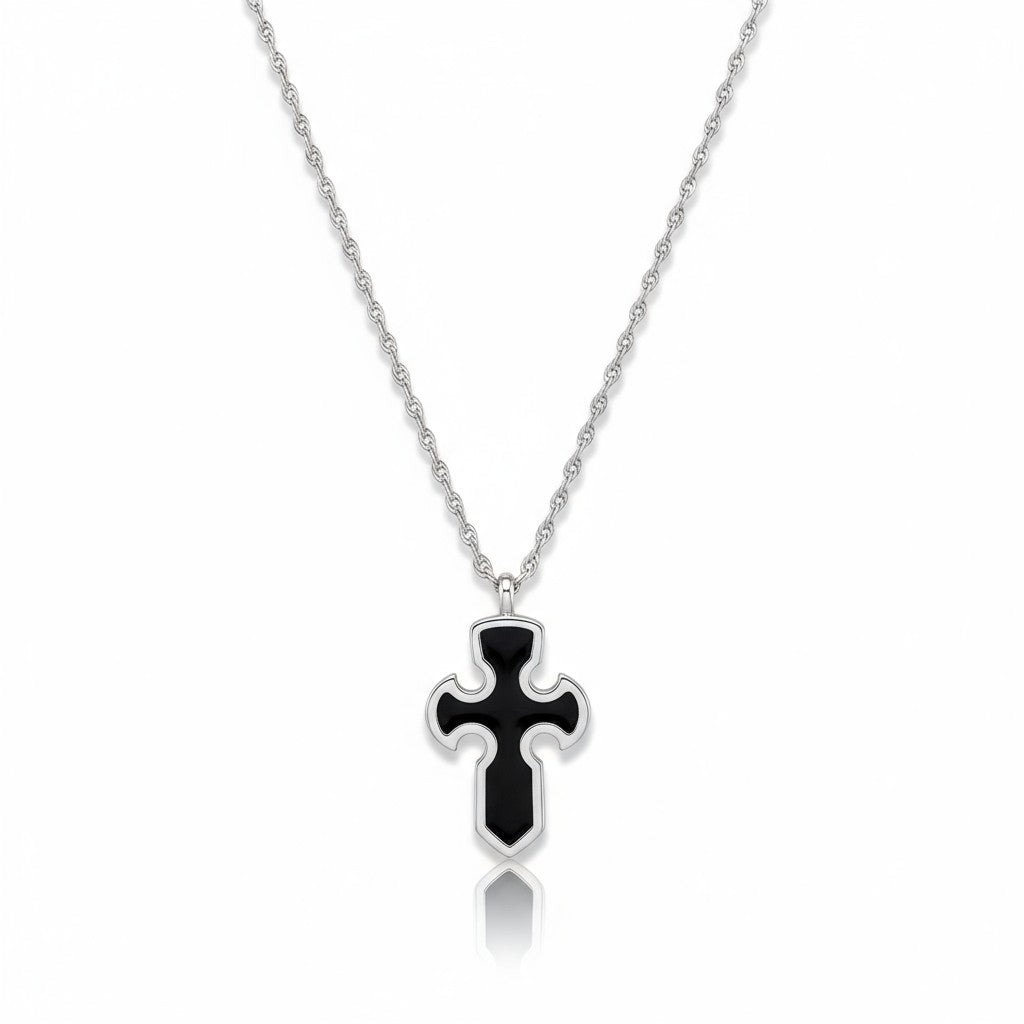 Black Cross Necklace – Ατσάλινο Κολιέ Σταυρός με Σμάλτο | So Cute by Dimi Χονδρική