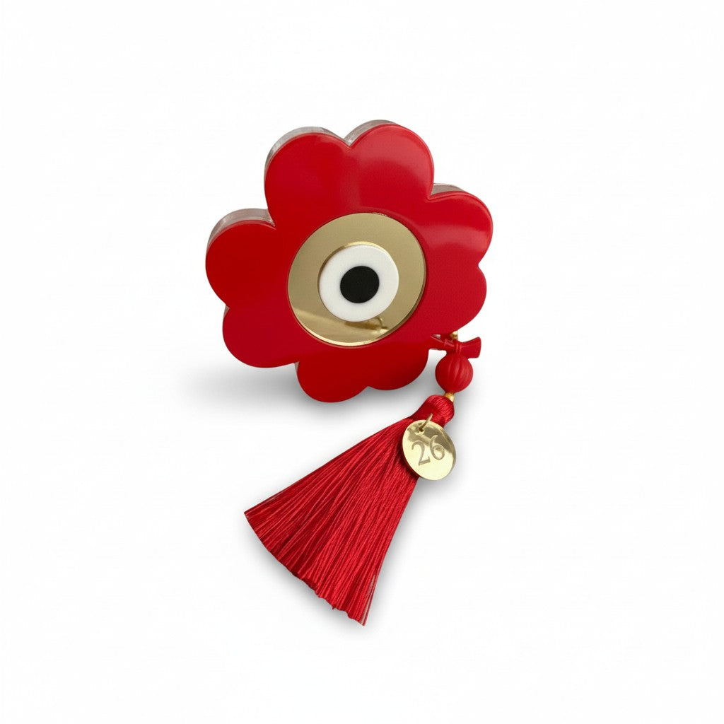 Handmade Lucky Tassel Clover plexiglass gouri with mirror detail and premium tassel – wholesale So Cute by Dimi