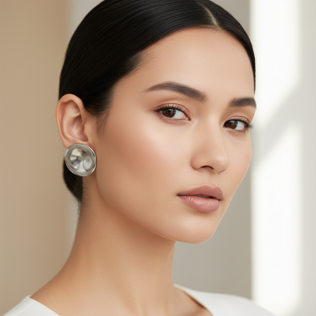 Ατσάλινα καρφωτά σκουλαρίκια 3,5 cm ακανόνιστη υφή ασημί– So Cute by Dimi