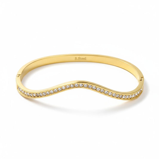 Ατσάλινο βραχιόλι με ζιργκόν σε κυματιστό σχέδιο – Crystal Wave Bangle