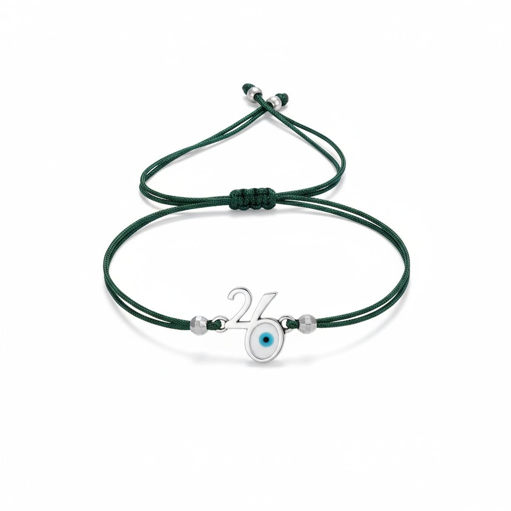 Βραχιόλι Γούρι 2026 με Ασημί Μάτι & Κορδόνι – Χονδρική | So Cute by Dimi 