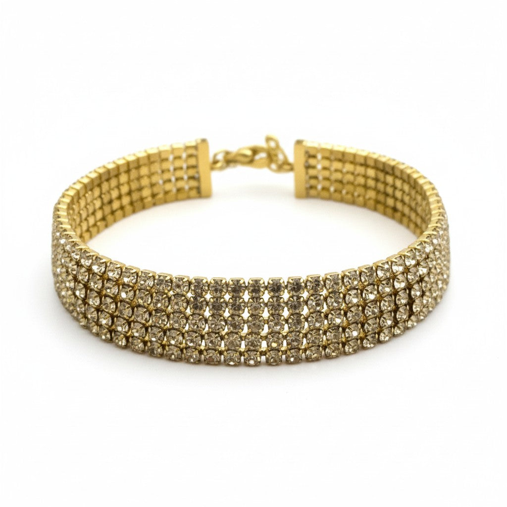 Χονδρικό ατσάλινο statement cuff βραχιόλι με πολλαπλές σειρές ζιργκόν — So Cute by Dimi, κωδ. 1-501-3143