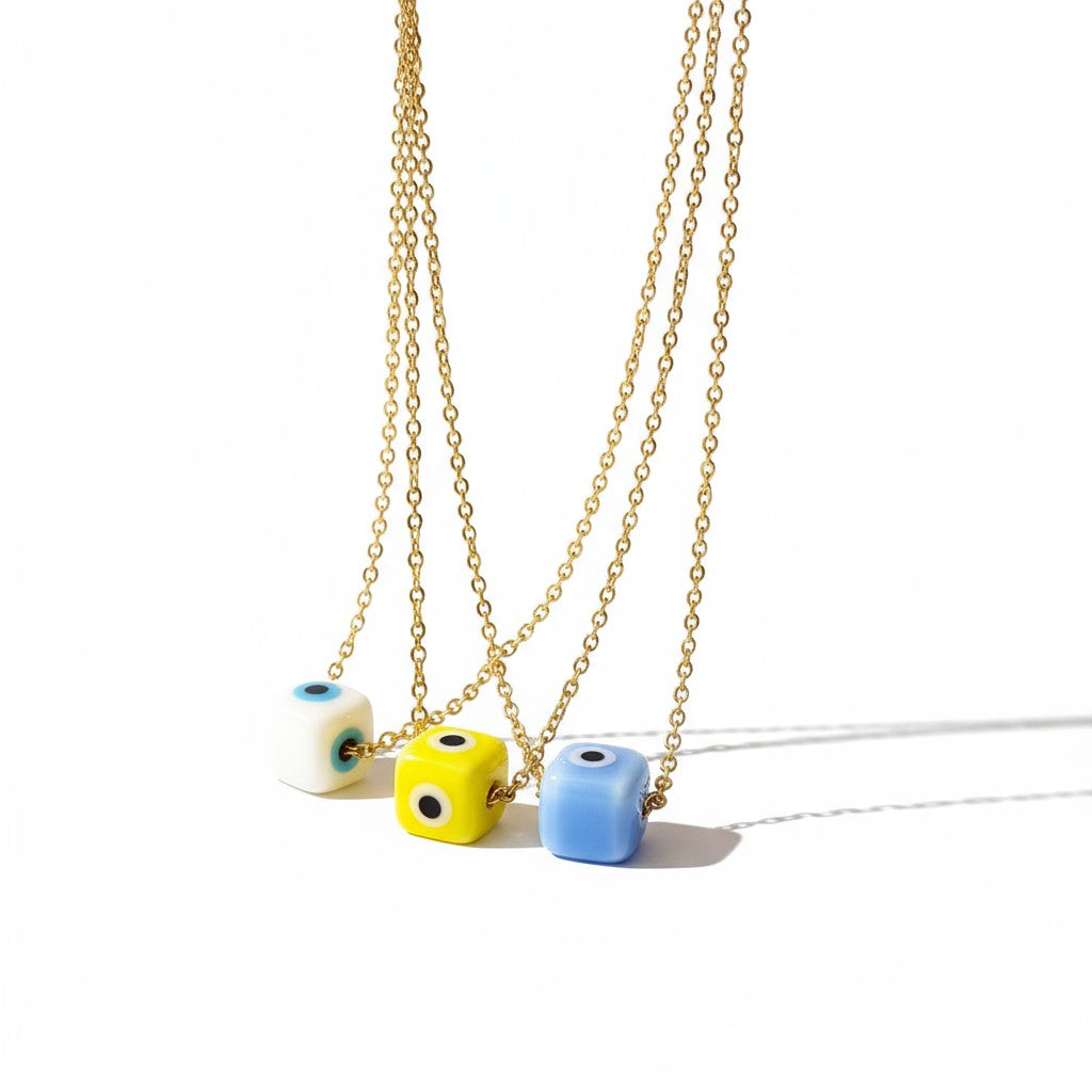 Χειροποίητο κολιέ με κυβάκι πορσελάνης μάτι – So Cute by Dimi Wholesale