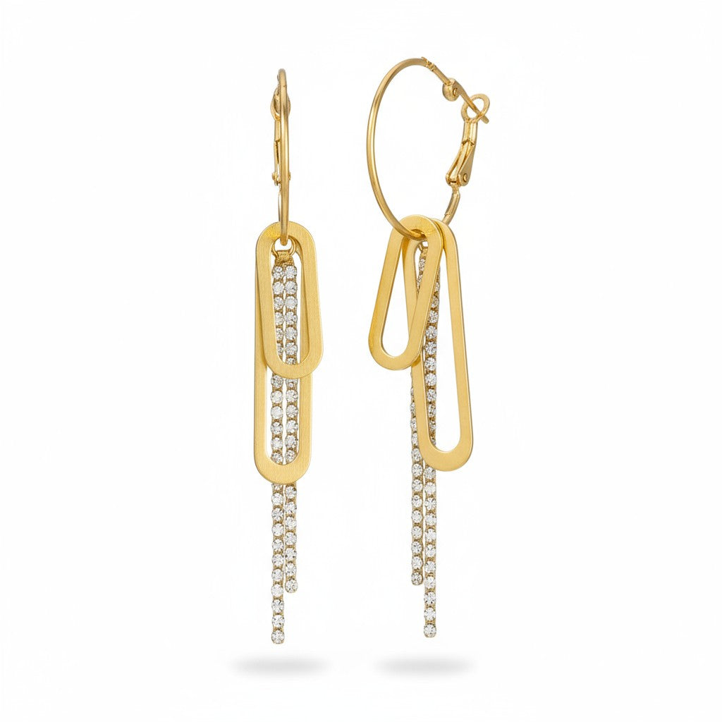 Paperclip Glam Earrings – Ατσάλινα Κρίκοι με Charms & Κρύσταλλα | So Cute by Dimi Χονδρική