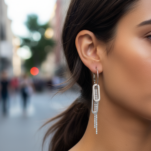 Paperclip Glam Earrings – Ατσάλινα Κρίκοι με Charms & Κρύσταλλα | So Cute by Dimi Χονδρική