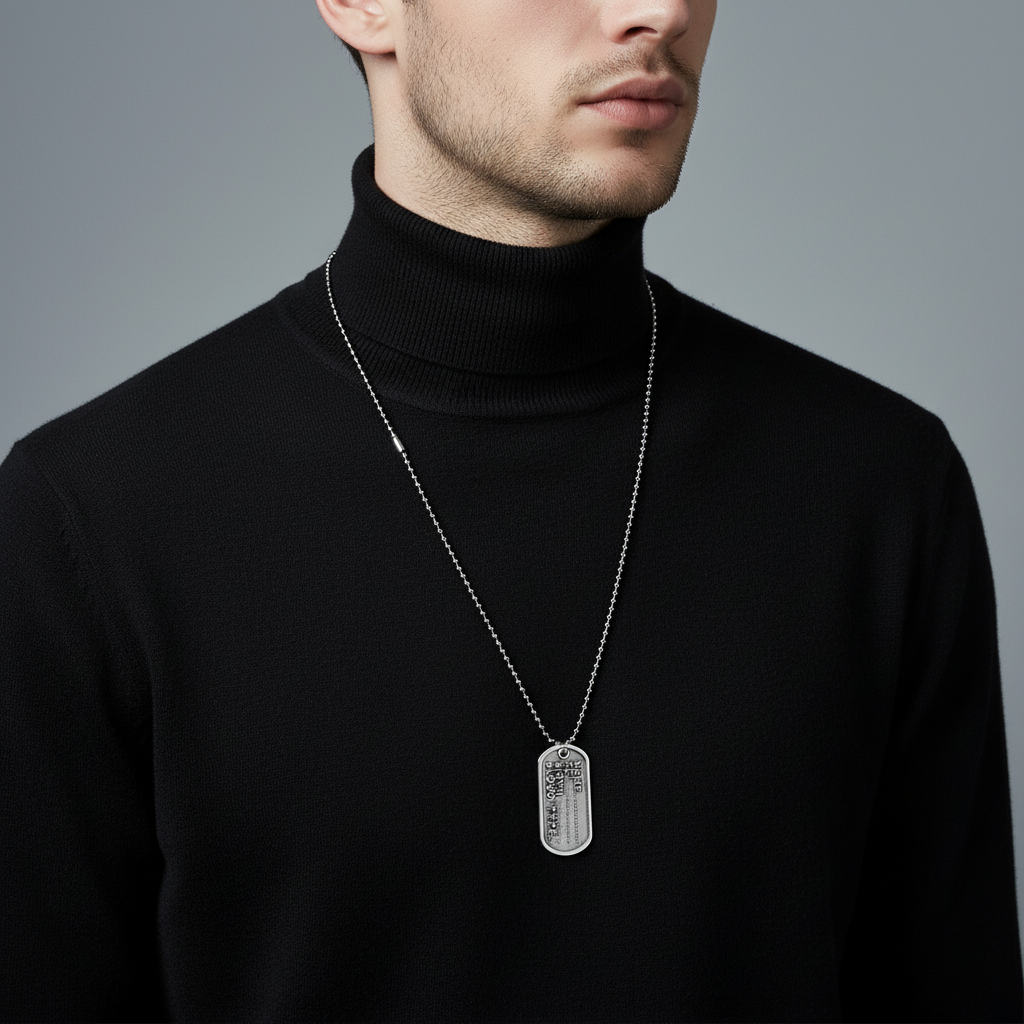 Handmade men’s stainless steel dog tag necklace 80cm – So Cute by Dimi