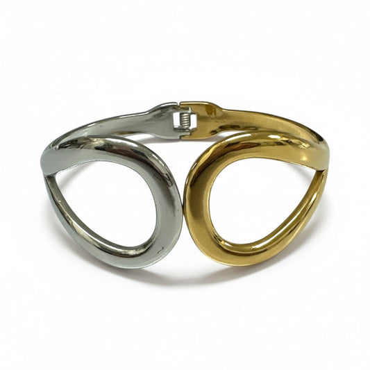 Ατσάλινη διχρωμική wave χειροπέδα σε χρυσό και ασημί – So Cute by Dimi