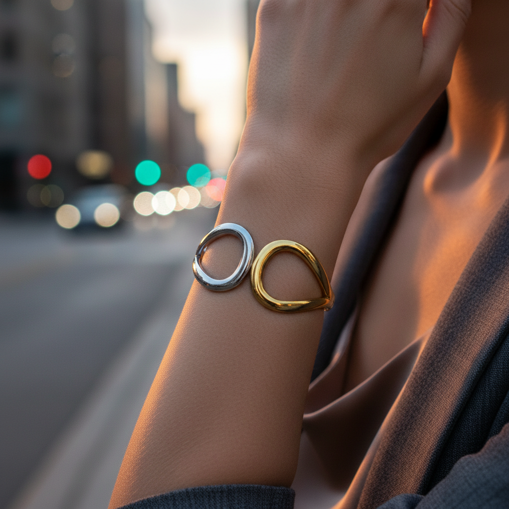 Ατσάλινη διχρωμική wave χειροπέδα σε χρυσό και ασημί – So Cute by Dimi