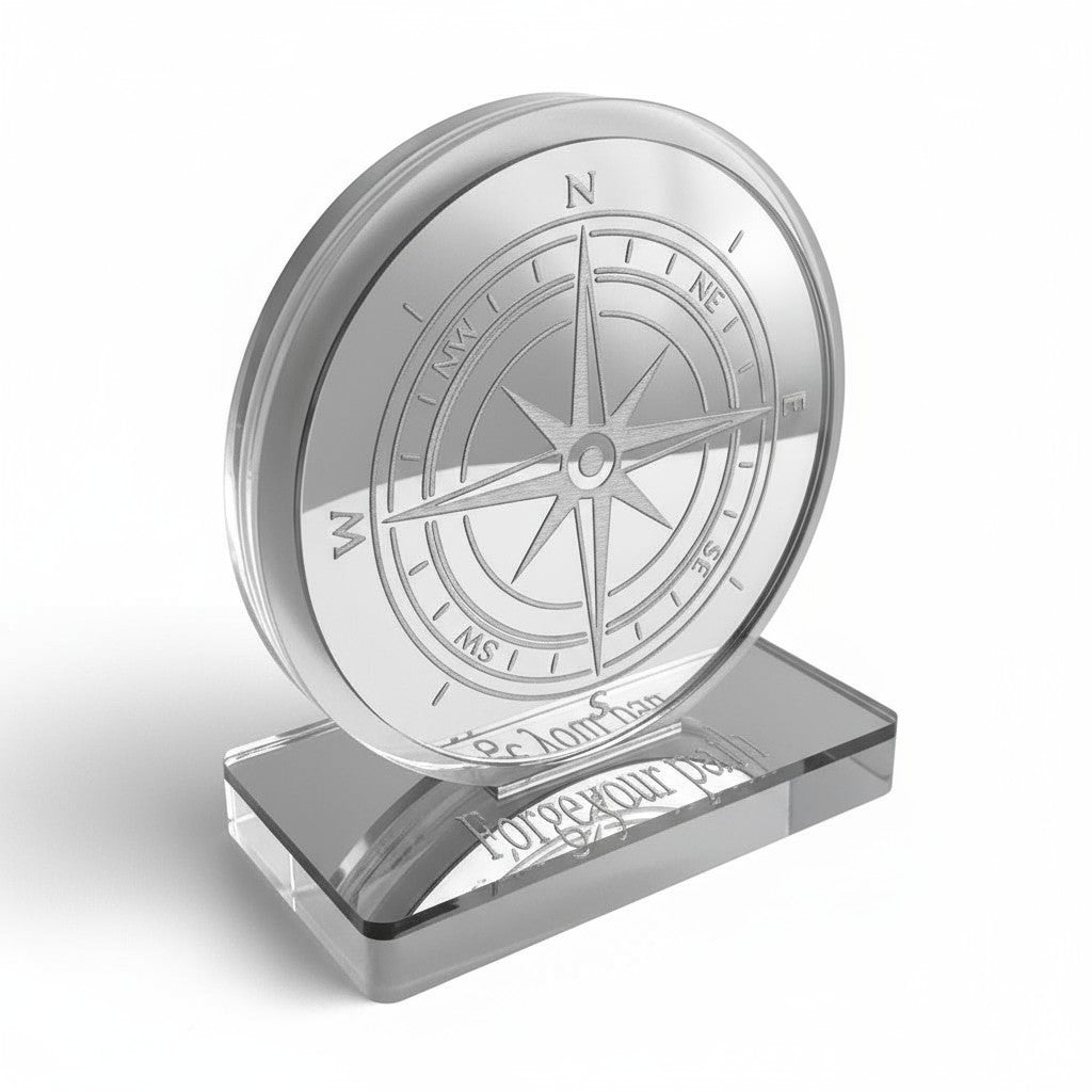 🤍✨ Επιτραπέζιο Γούρι Πυξίδα – Plexiglass Καθρέφτης