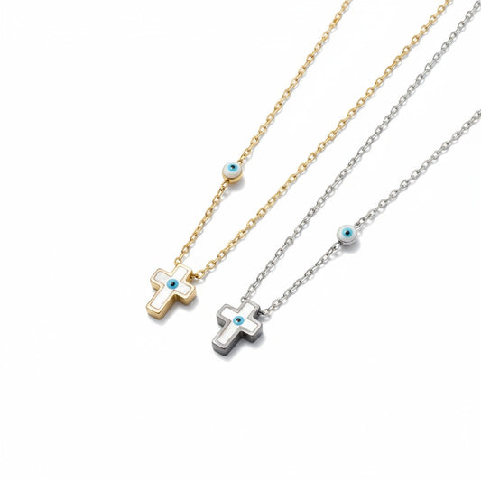 Mini Cross Eye Necklace – Ατσάλινο Κολιέ με Σμάλτο & Ματάκι | So Cute by Dimi Χονδρική