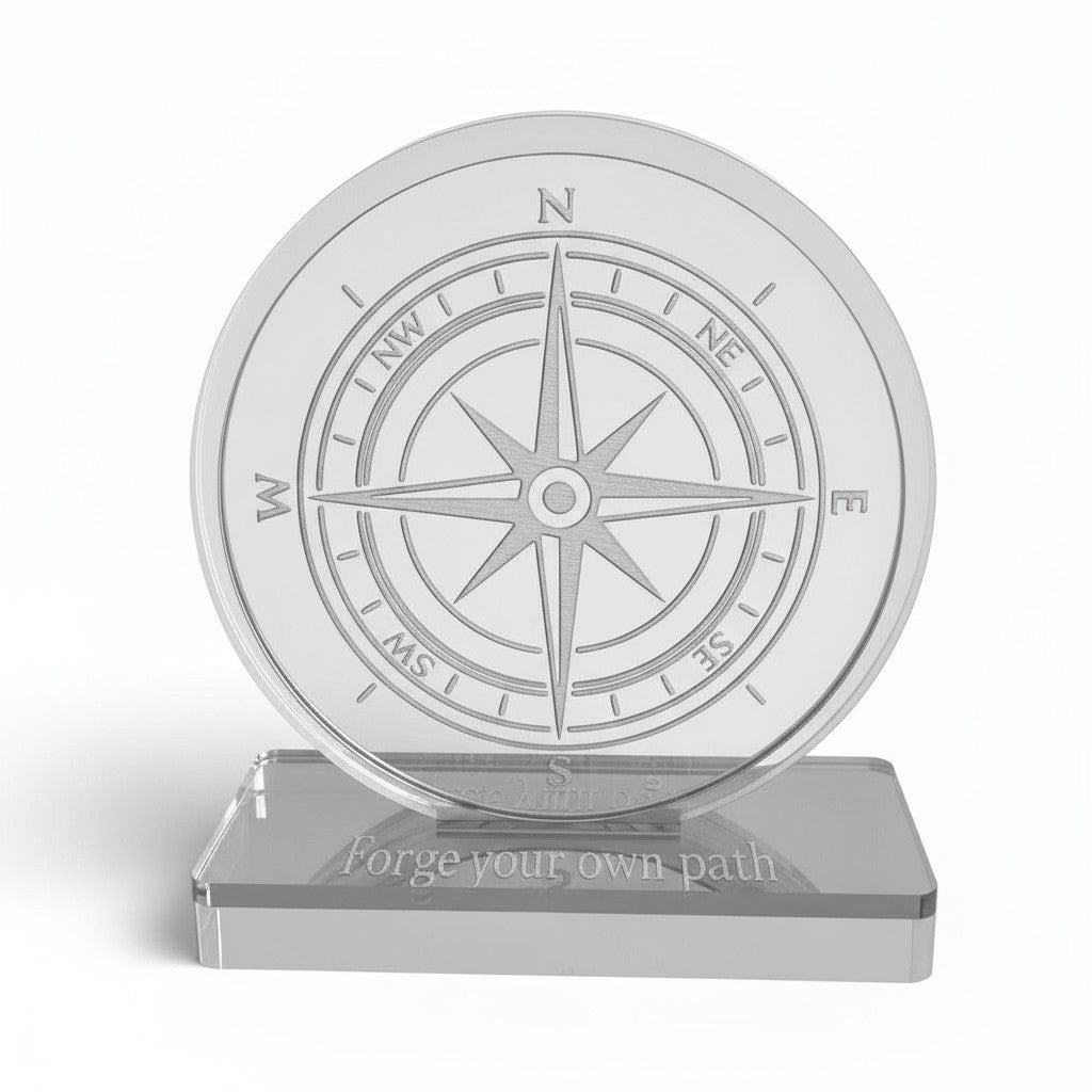 🤍✨ Επιτραπέζιο Γούρι Πυξίδα – Plexiglass Καθρέφτης