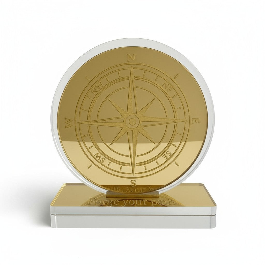 🤍✨ Επιτραπέζιο Γούρι Πυξίδα – Plexiglass Καθρέφτης