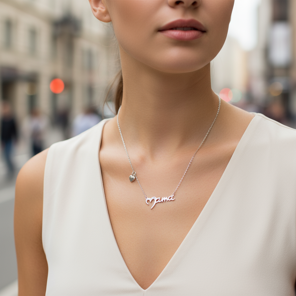Ατσάλινο κολιέ “Mama” με μικρή καρδούλα σε χρυσό και ασημί – So Cute by Dimi χονδρική