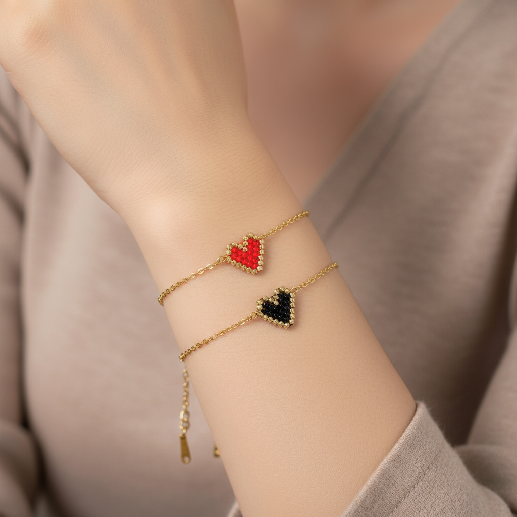 Βραχιόλι “Heartbit” – Miyuki Καρδιά σε κόκκινο ή μαύρο | So Cute by Dimi Wholesale