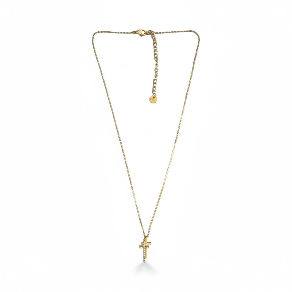 Stainless steel double-cross necklace with crystals in gold – So Cute by Dimi.