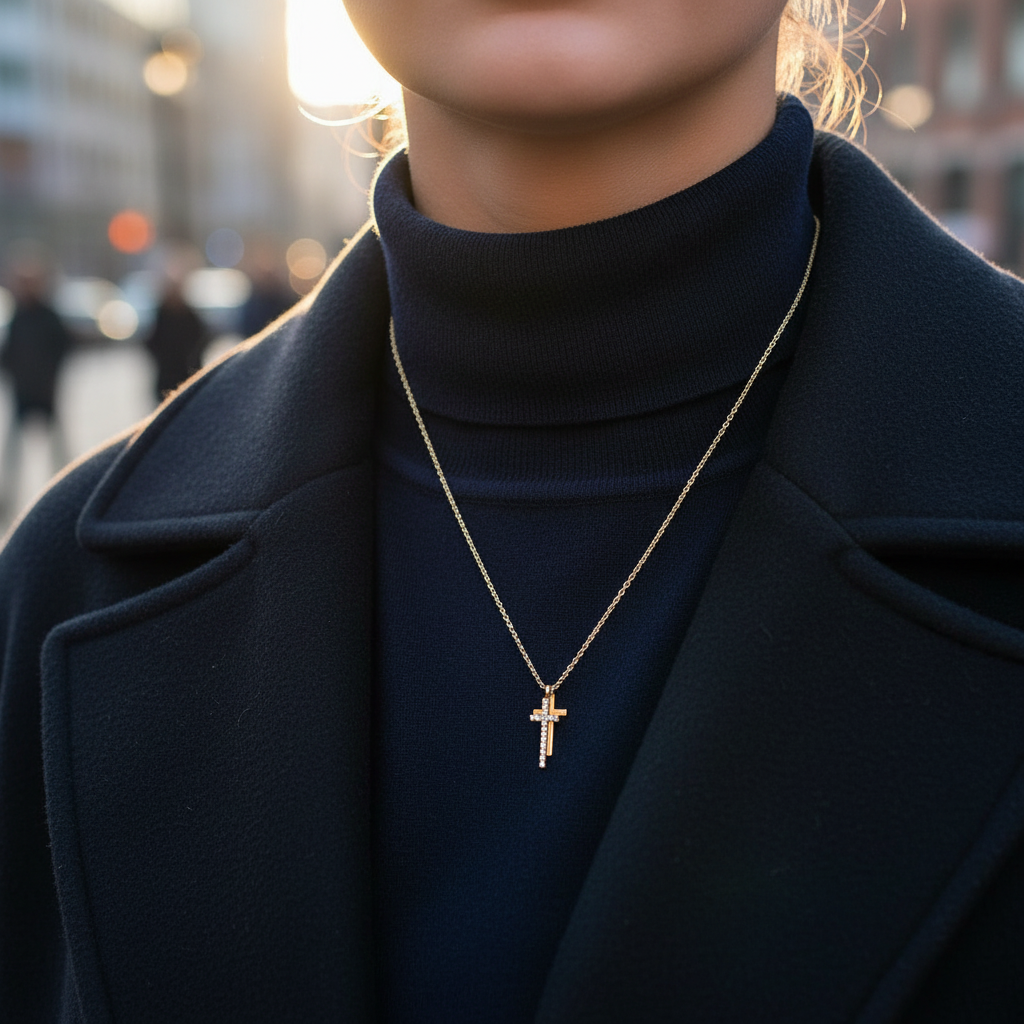 Stainless steel double-cross necklace with crystals in gold – So Cute by Dimi.