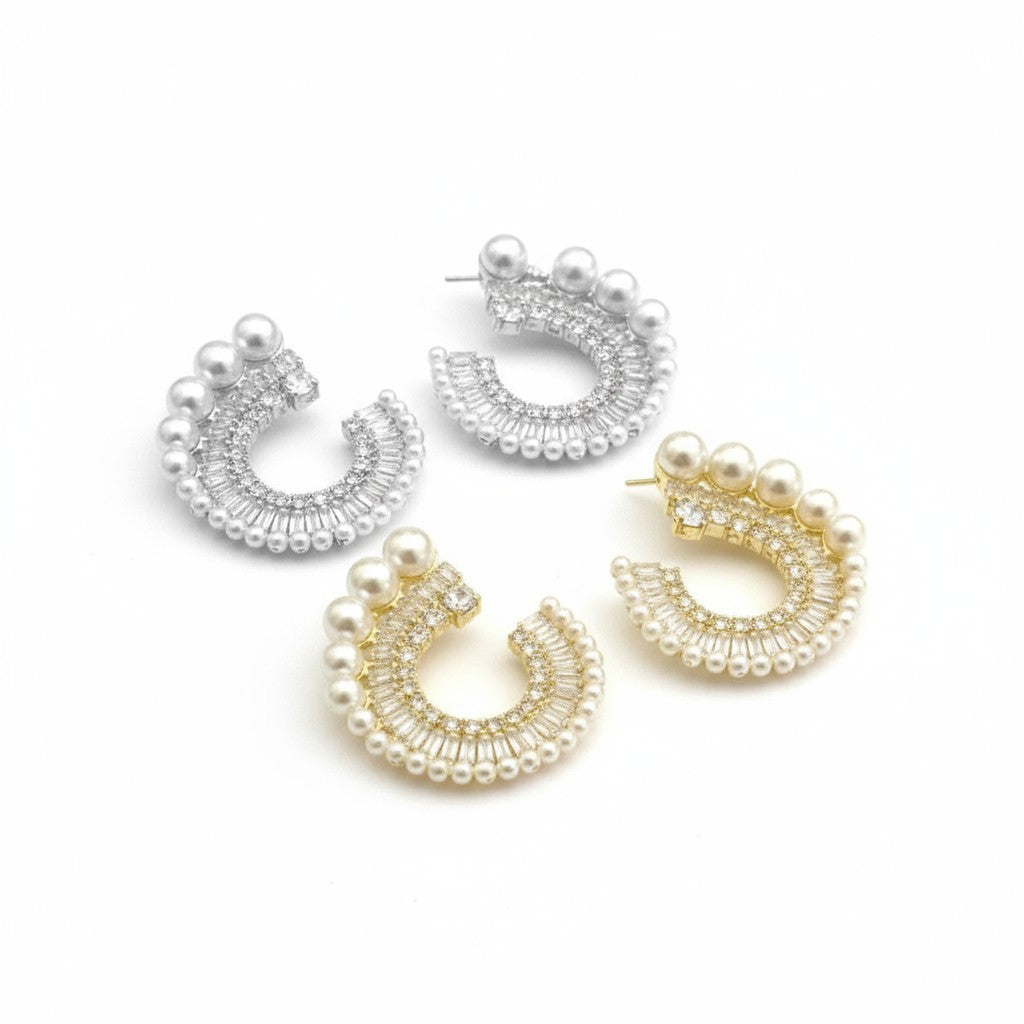 Statement σκουλαρίκια με πέρλες και στρας σε χρυσό και ασημί, So Cute by Dimi Wholesale