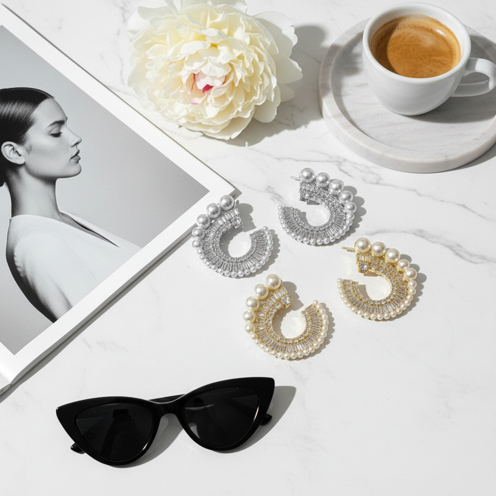 Statement σκουλαρίκια με πέρλες και στρας σε χρυσό και ασημί, So Cute by Dimi wholesale