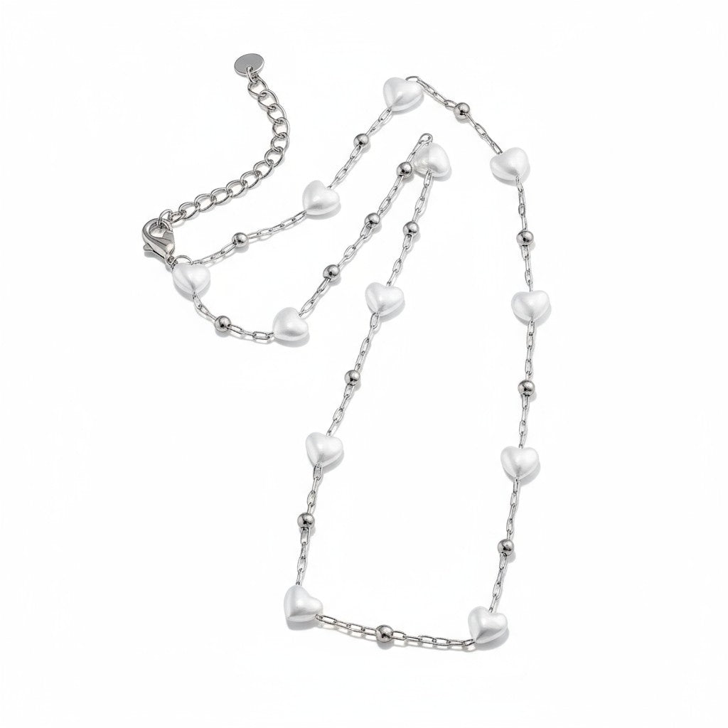 Pearl Hearts Necklace – Ατσάλινο Κολιέ με Καρδιές από Πέρλες | So Cute by Dimi Χονδρική