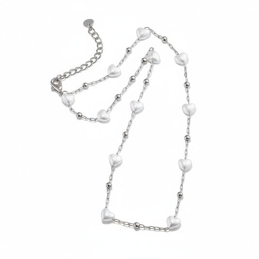Pearl Hearts Necklace – Ατσάλινο Κολιέ με Καρδιές από Πέρλες | So Cute by Dimi Χονδρική