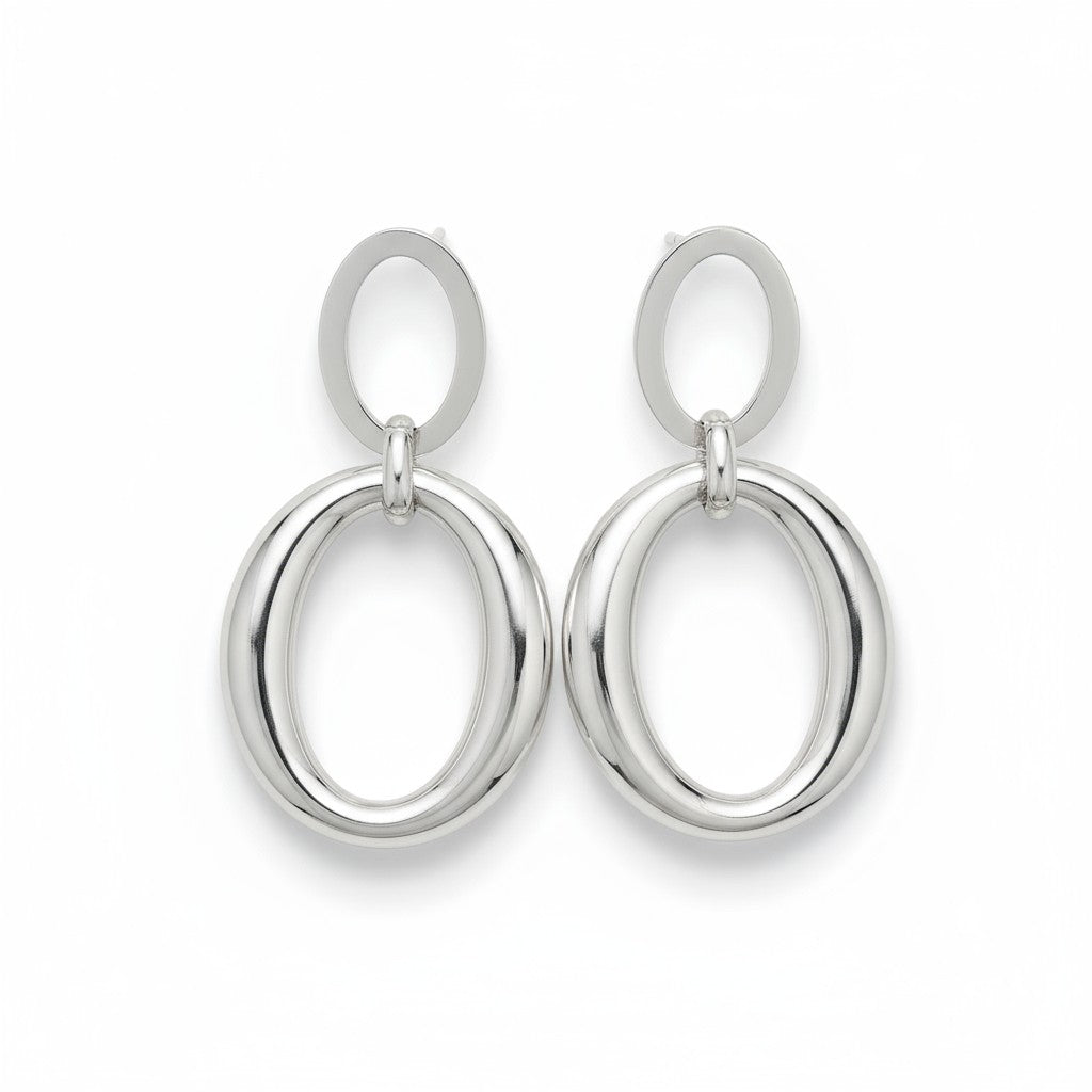 Stainless steel double oval statement earrings σε χρυσό και ασημί – wholesale So Cute by Dimi