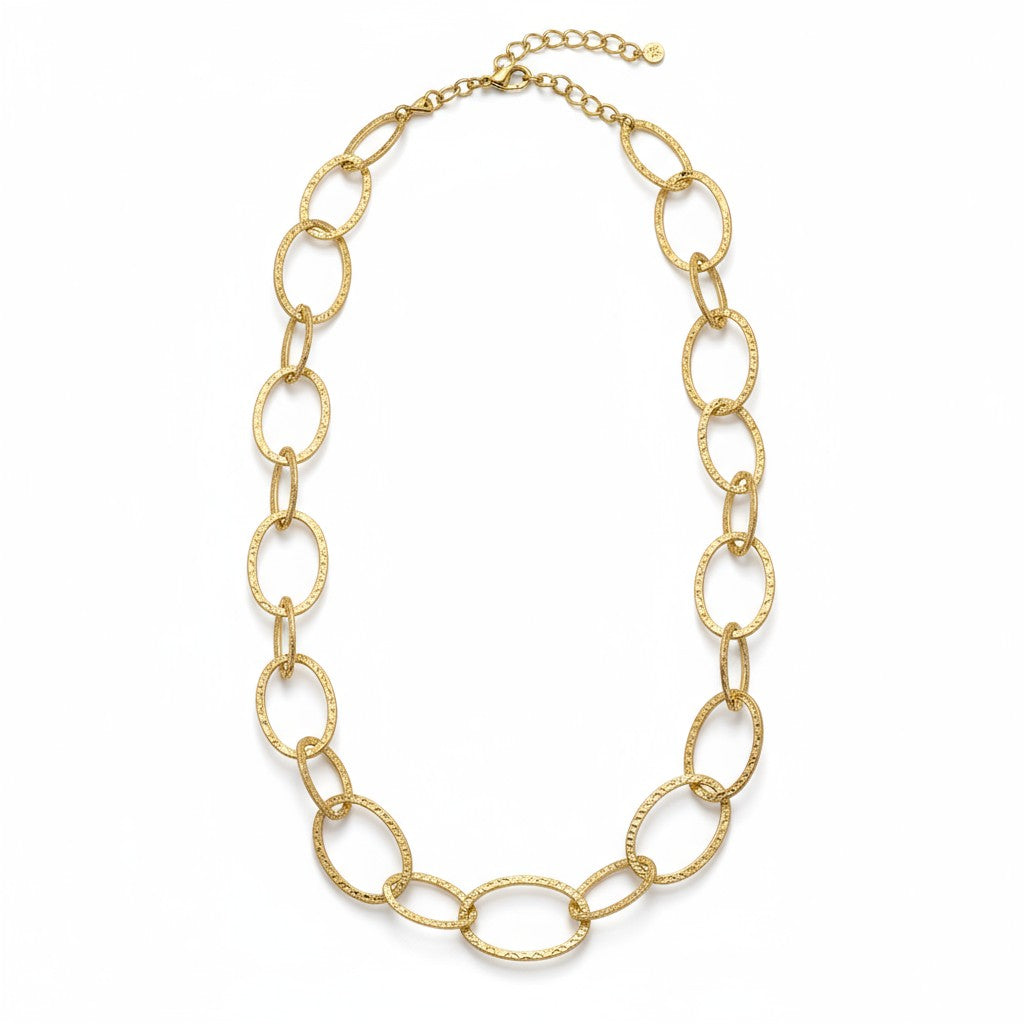 Ατσάλινο κολιέ με σφυρήλατους oval κρίκους σε χρυσό και ασημί – So Cute Wholesale